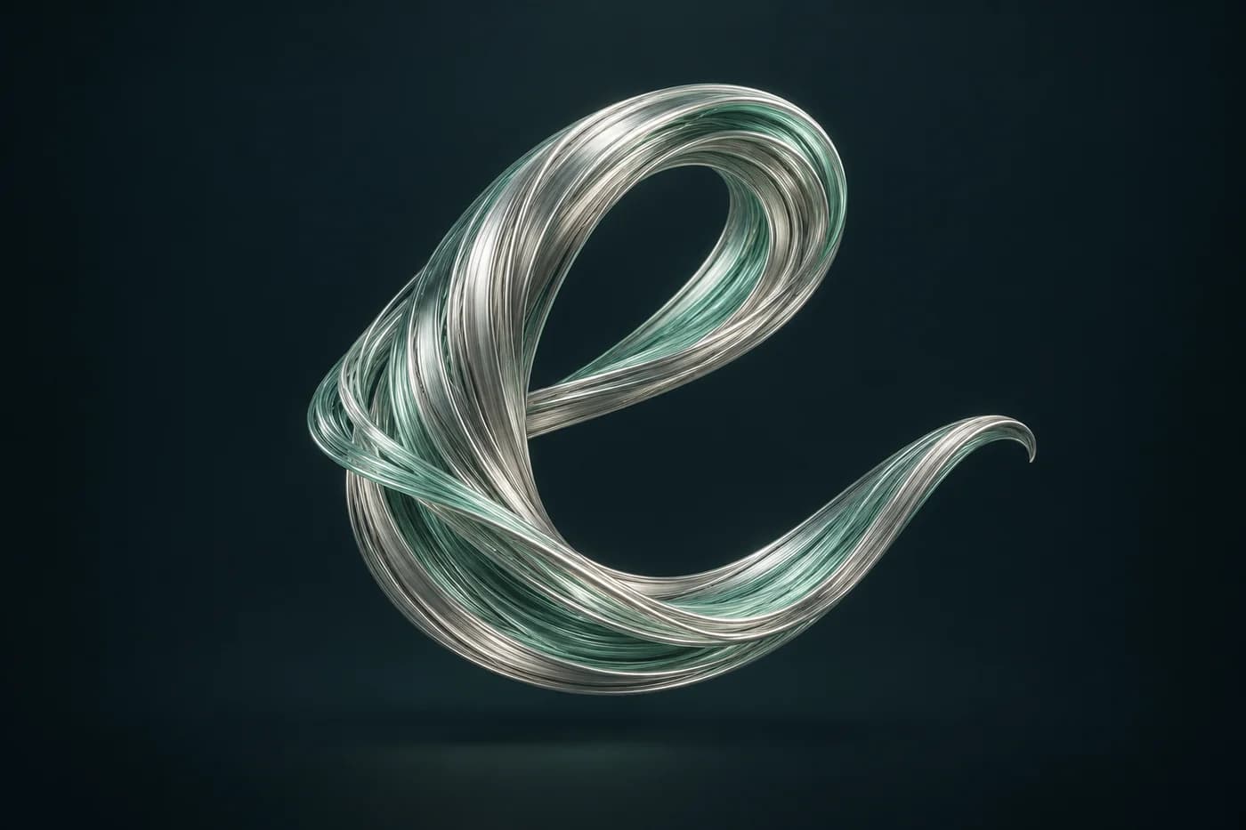 Silver and sea-glass threads form a continuous lowercase e, a visual expression of Ella’s connected body of work.